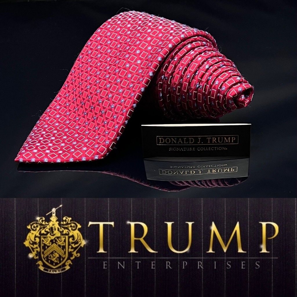 Donald J Trump Signature Collection Silk Tie 60” 3.5” Red Square Diamond